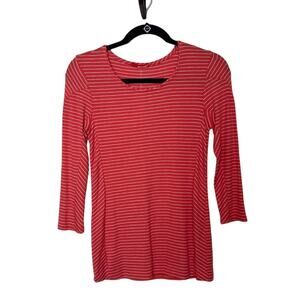 LAmade Scoop Neck Ribbed Striped Modal Bracelet Sleeve Knit Top